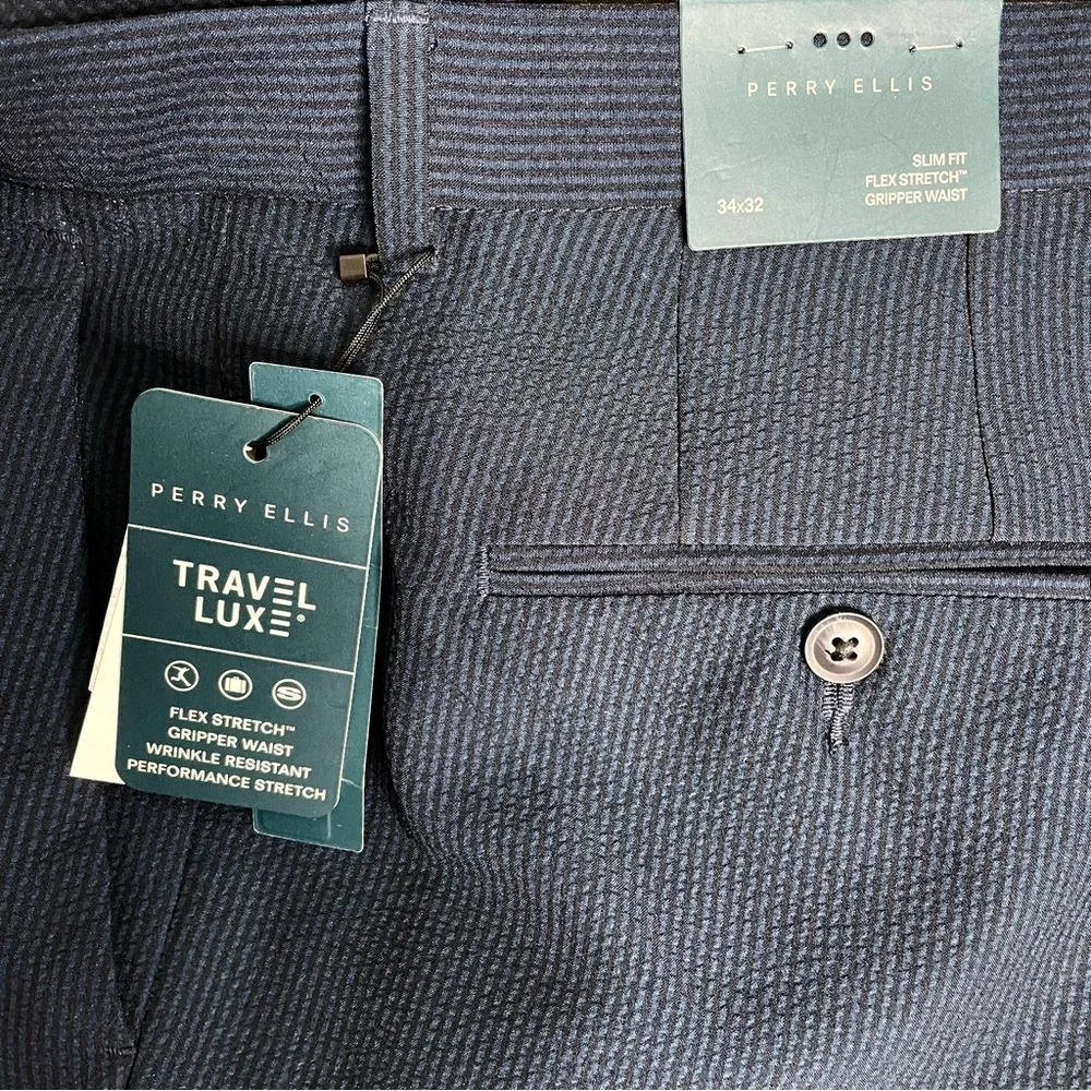 PERRY ELLIS Men’s Travel Luxe Slim Fit Seersucker Pants NWT